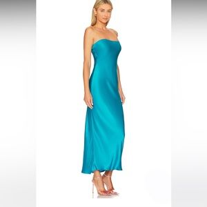 SNDYS - Angel Strapless Midi Dress in Blue - Small